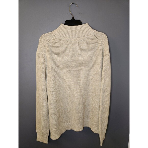 Old Navy Sweater Men's L Beige‎ Chunky Knit 1/4 Zip Pullover Ribbed Fisherman - Picture 3 of 5